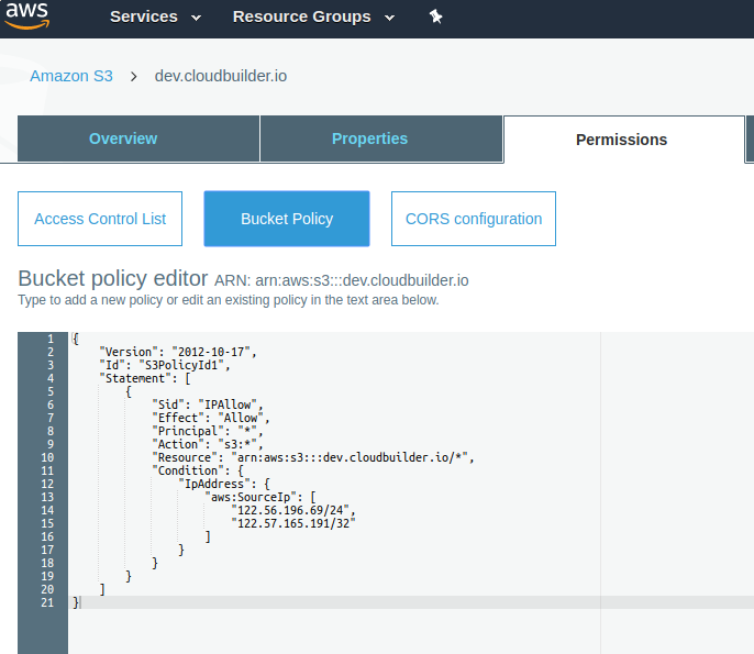 dev bucket policy